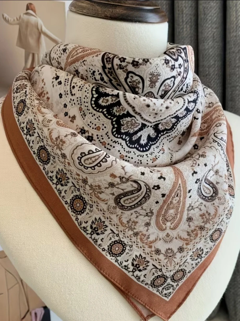 Beautiful Paisley Bandana Scarf in Beige & Brown
